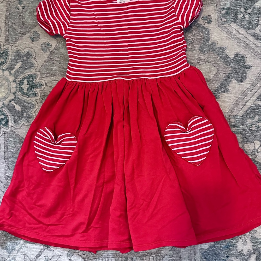Little Sleepies Play Red Striped Kids Dress with Heart Pockets